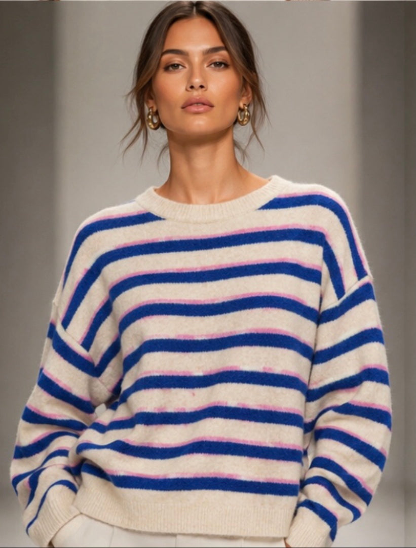 Little Lies - Blue/Pink Stripe Knit