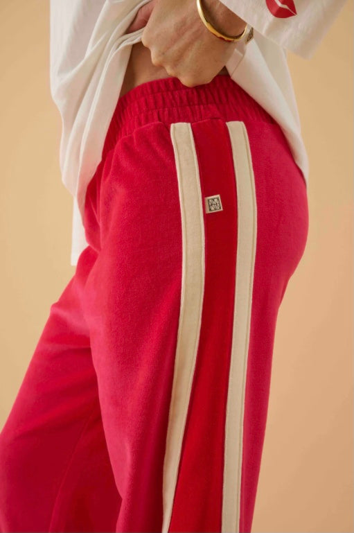 ARAMINTA JAMES WOMENS VELOUR SPLICE TRACKPANT IN TANGO RED