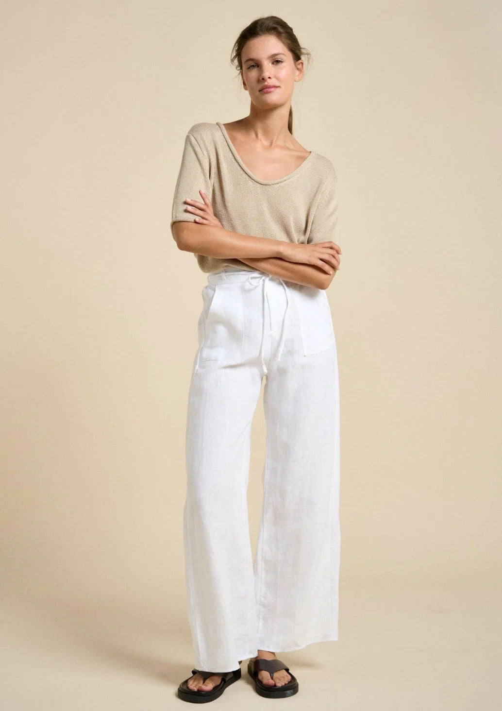 LITTLE LIES LUXE LINEN PANTS WHITE