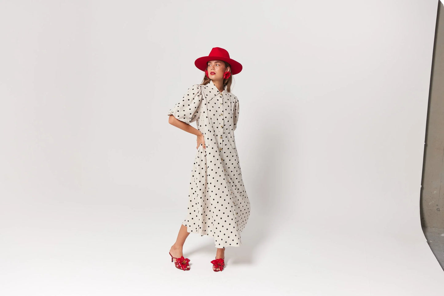 La Bohème Girls - Peyton midi dress oat polka