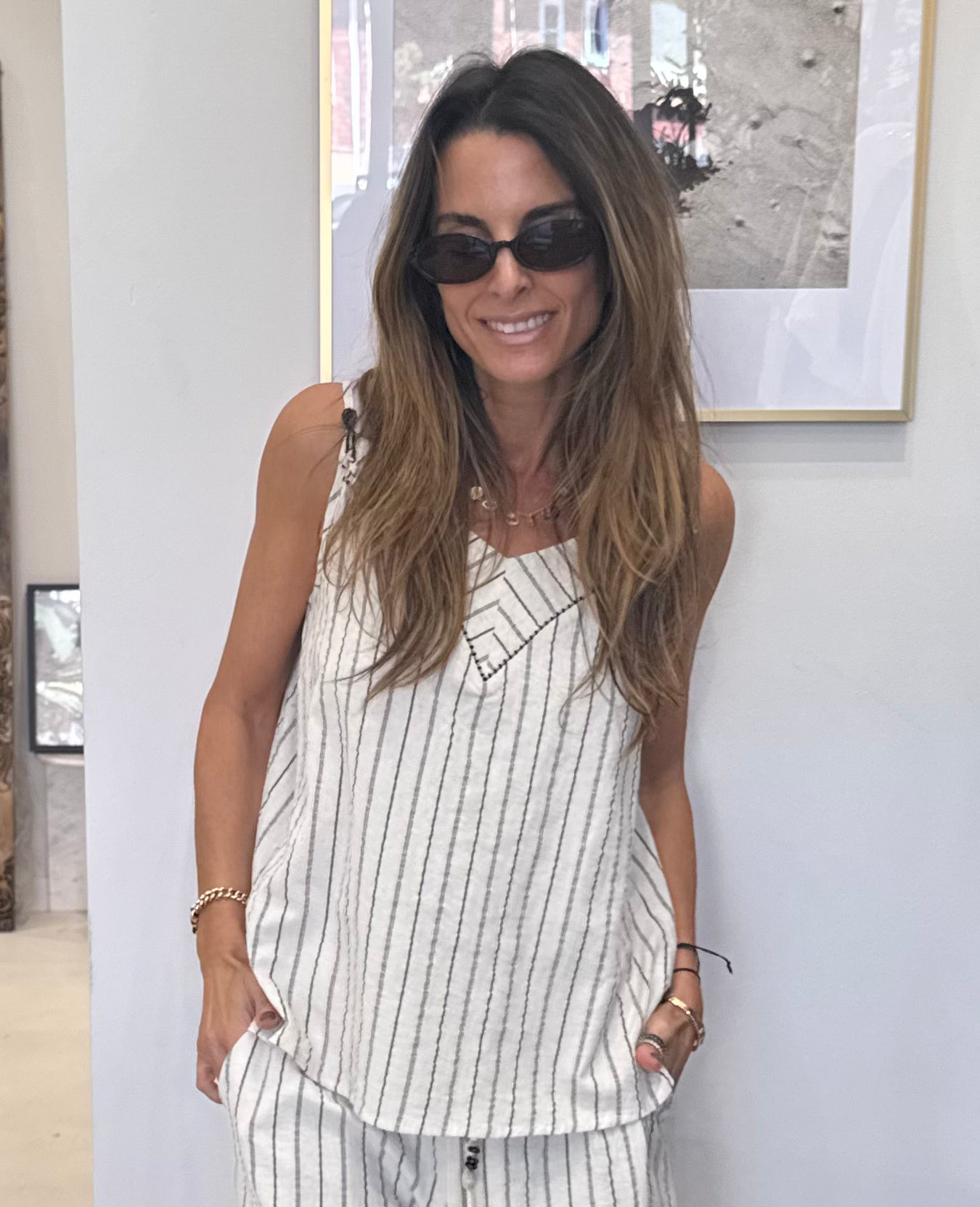 Liora - white strip tank top