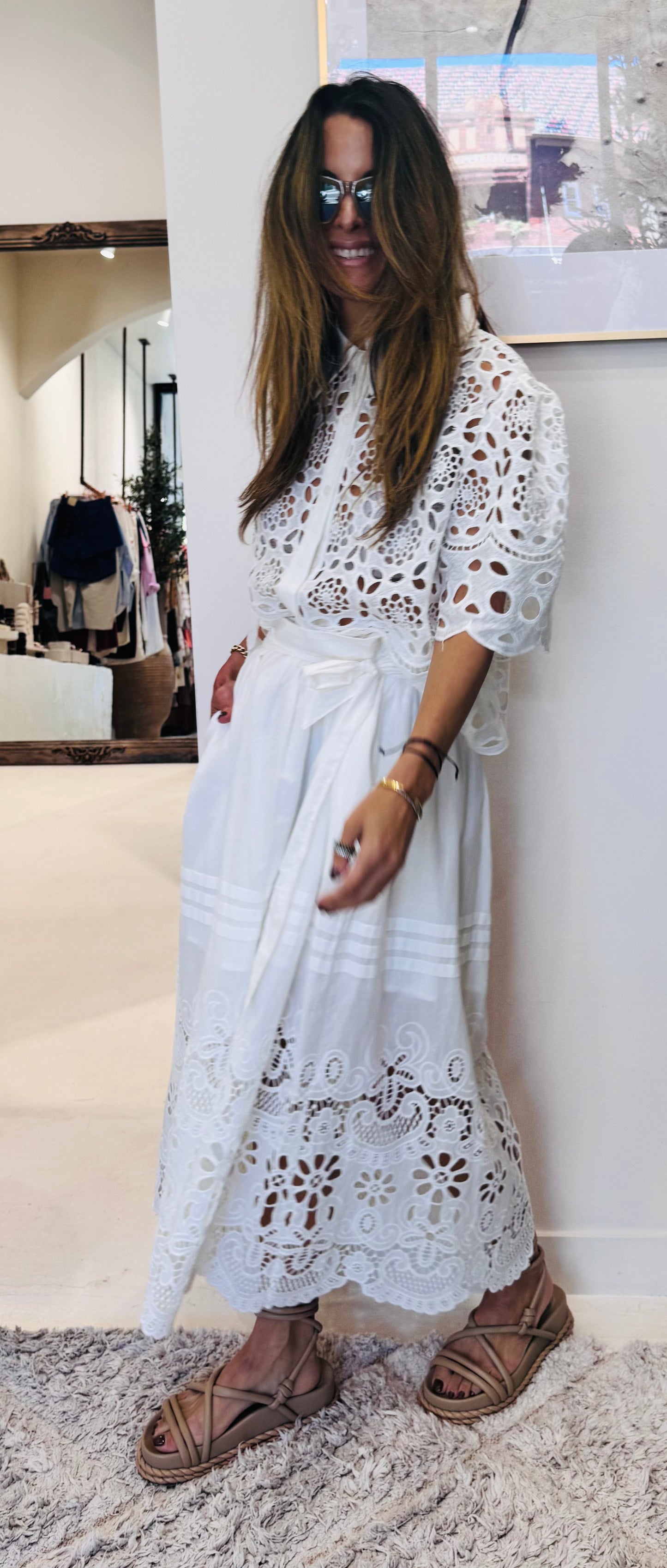 Liora - Long Lace Skirt in White