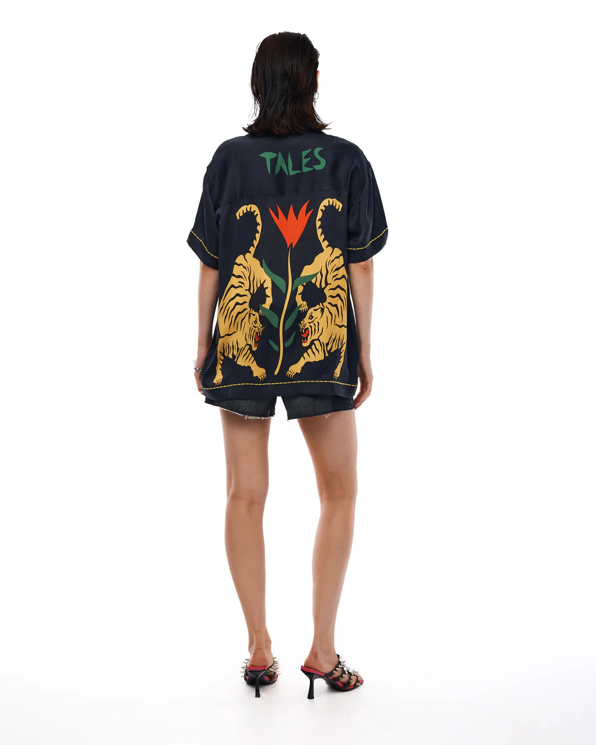 The Tales Black Silk Tiger Shirt