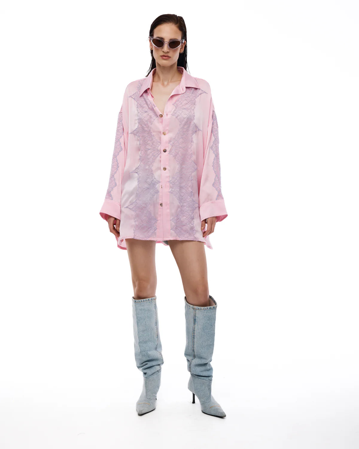 The Tales Pink Dixie Satin and Lace Shirt