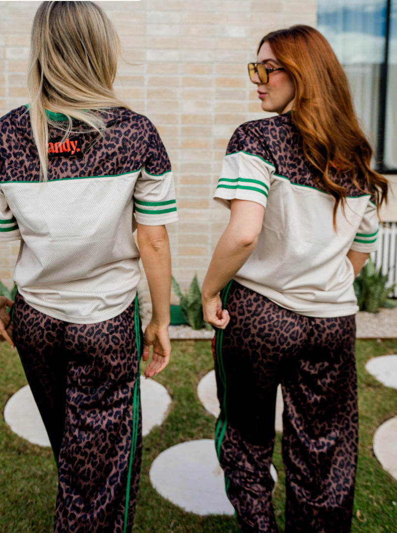 LE Leopard 80s Mesh V Neck