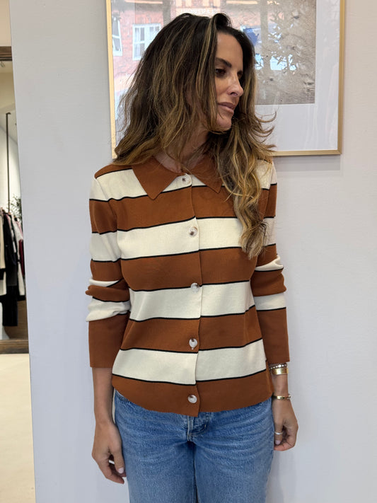 Little Lies Stripe Knit Shirt - Brown