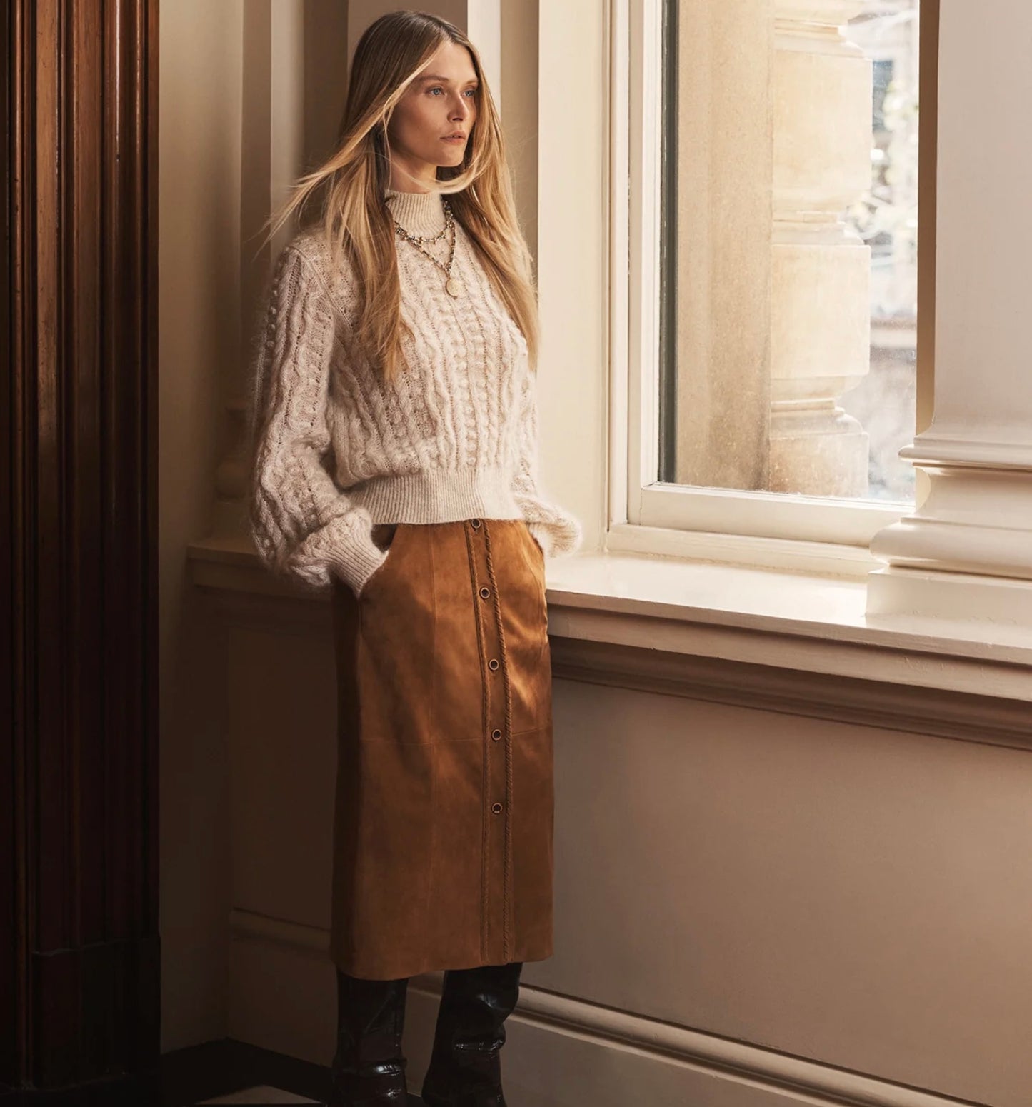 Mos Nola Suede Midi Skirt