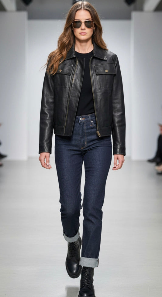 Brown Leather Bomber Jacket