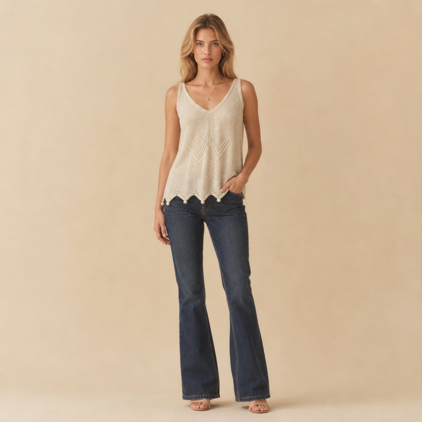Knit top with shells - Mondara