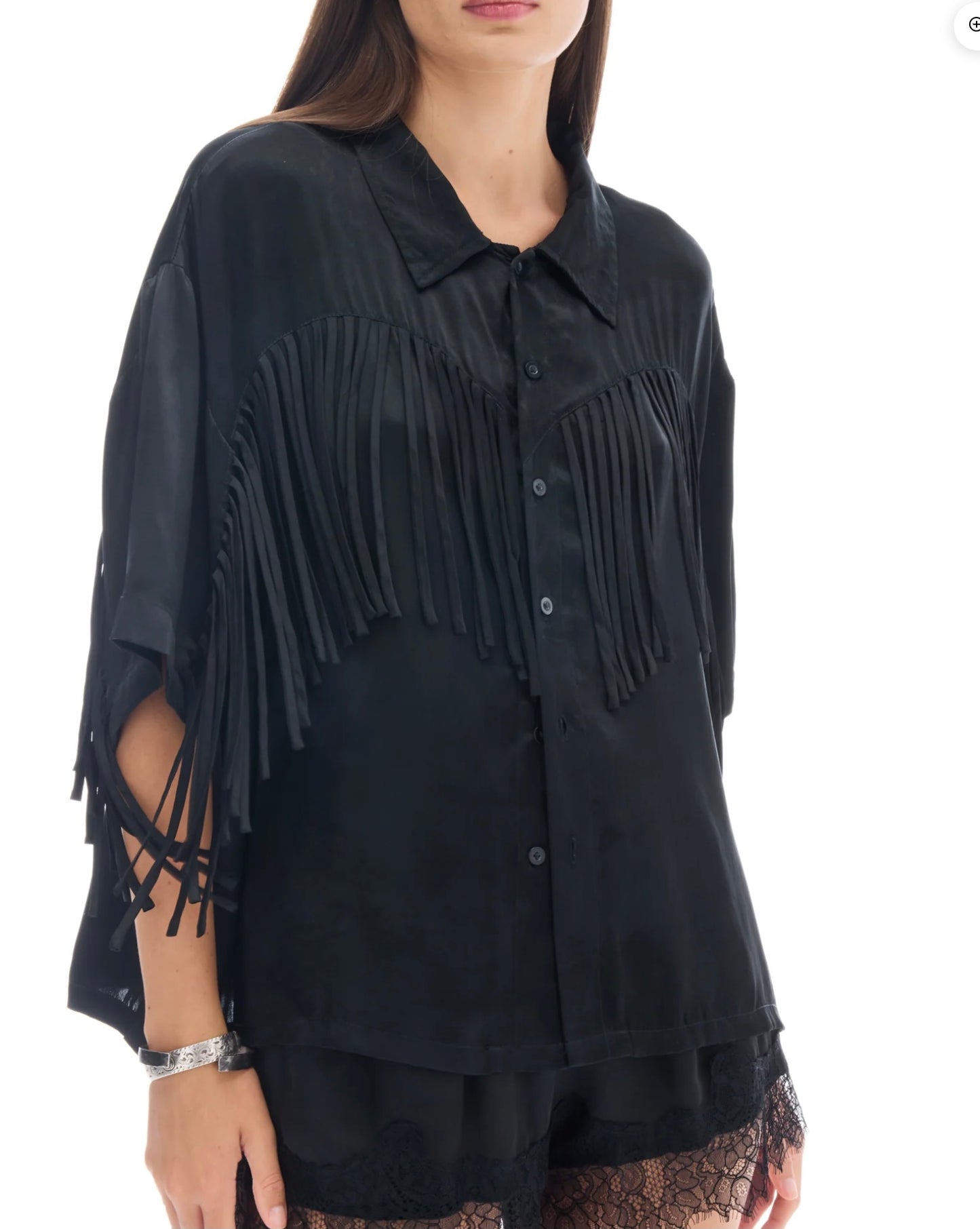 Ibiza Nights Satin Fringed Shirt Black