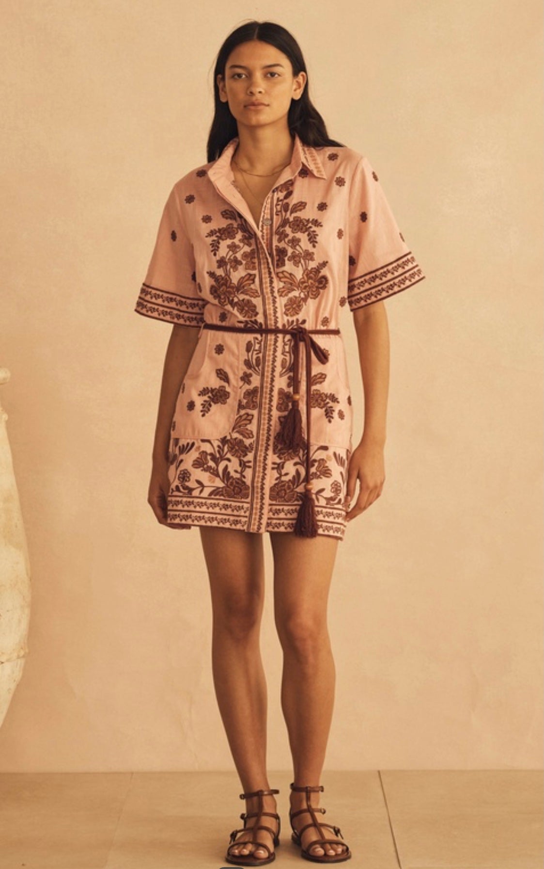 AUR OCEA Embroided Mini Shirt Dress