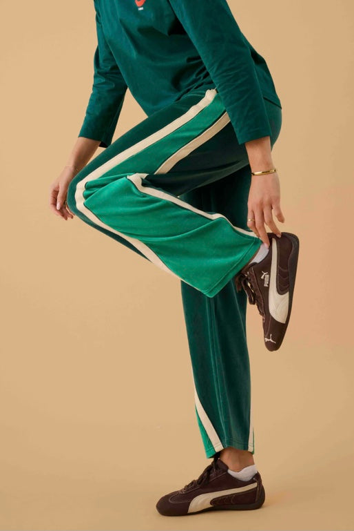 ARAMINTA JAMES Velour Splice Trackpant in Storm Green