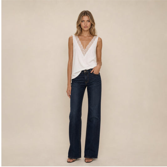 Lace lien blend top - Le Gemme