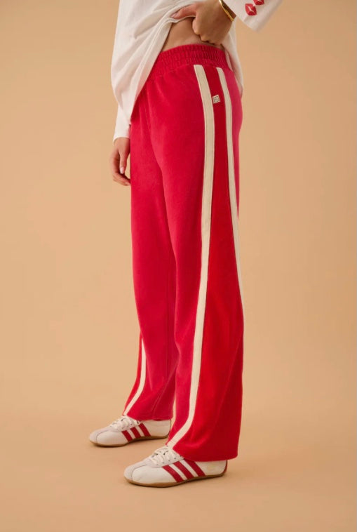ARAMINTA JAMES WOMENS VELOUR SPLICE TRACKPANT IN TANGO RED