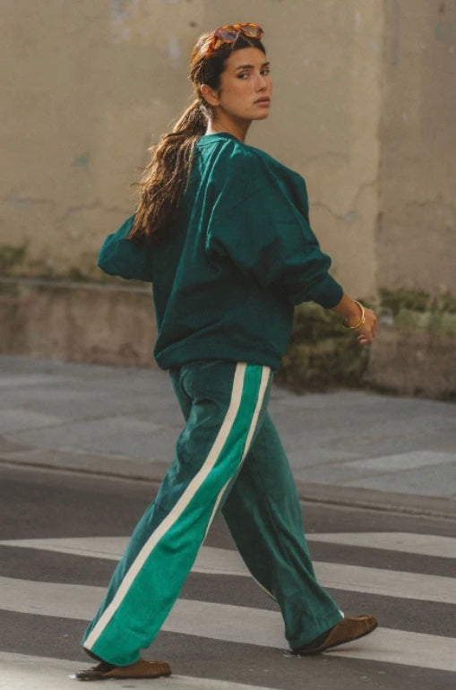 ARAMINTA JAMES Velour Splice Trackpant in Storm Green