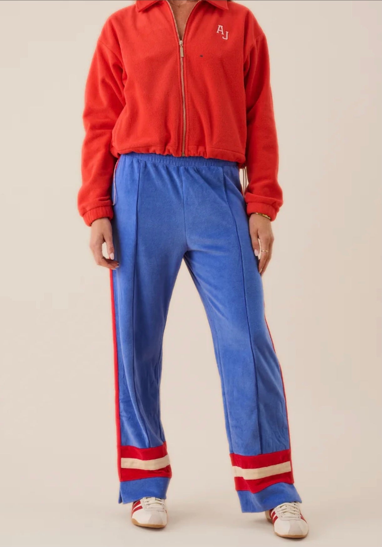 VELOUR STRIPE TRACKPANT CERULEAN BLUE