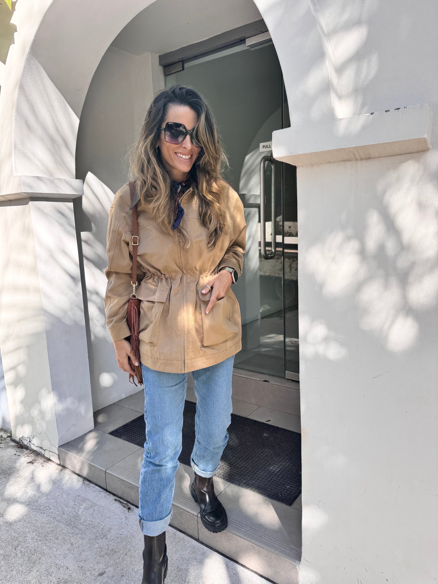 Pink Diamond brown leather collar anorak
