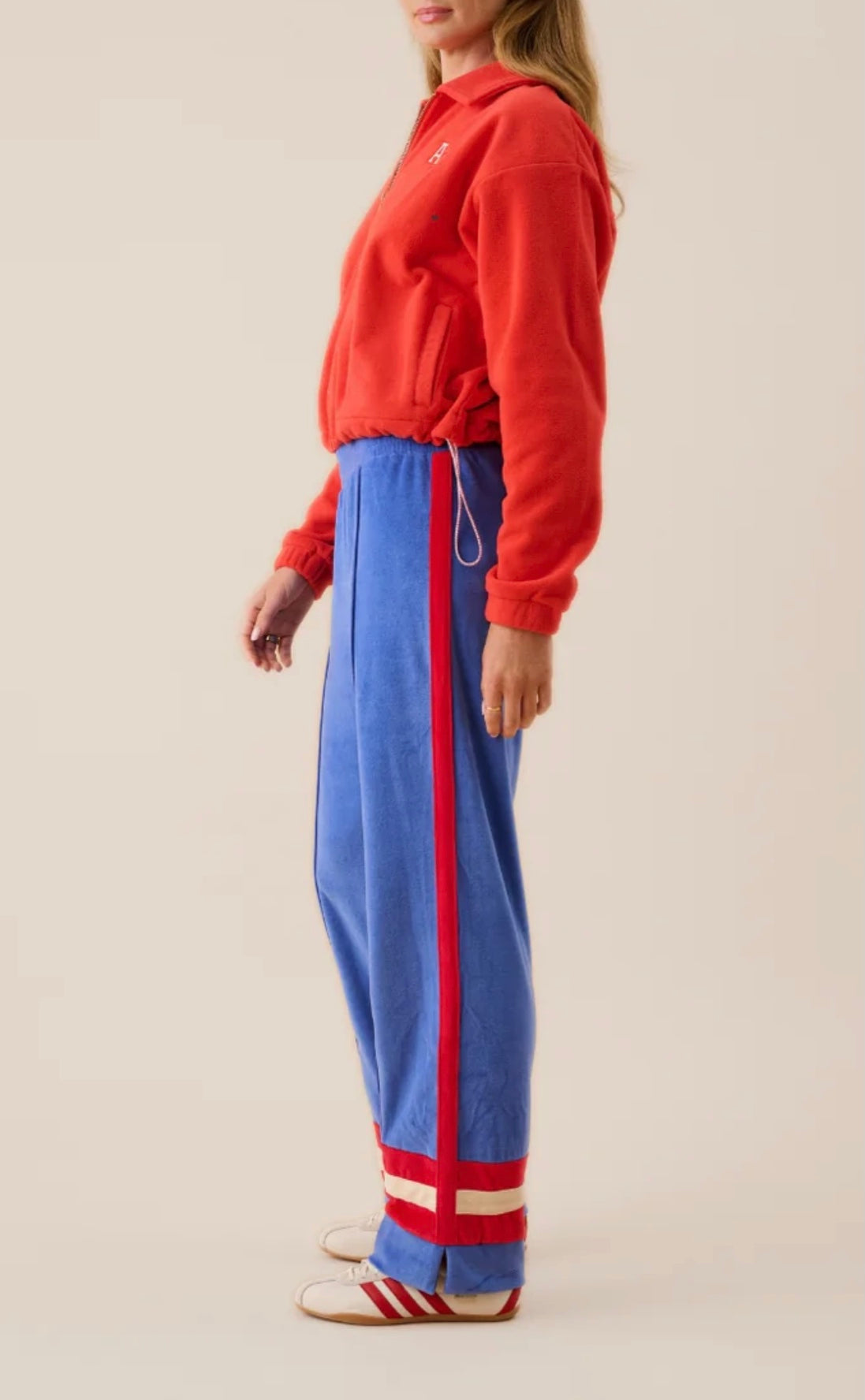 VELOUR STRIPE TRACKPANT CERULEAN BLUE