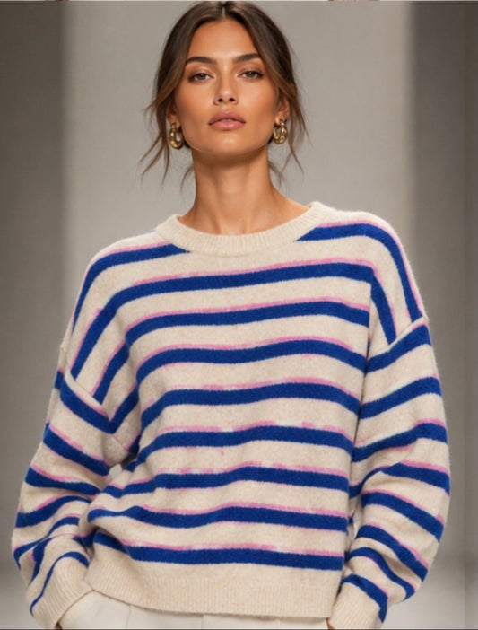 Little Lies - Blue/Pink Stripe Knit