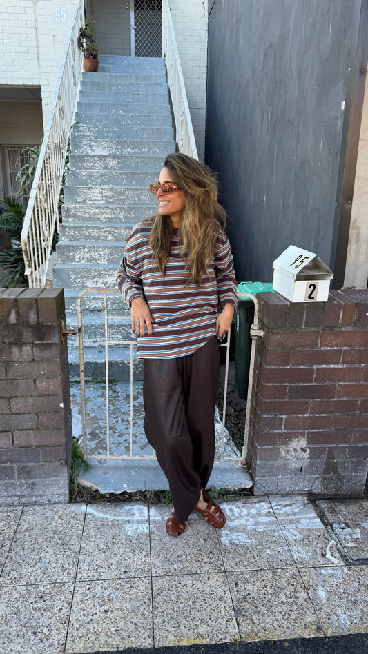 Du Soleil Brown Striped Top