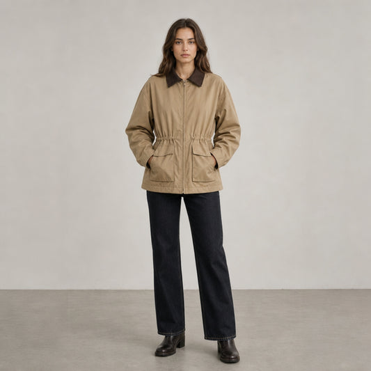 Pink Diamond - brown leather collar anorak