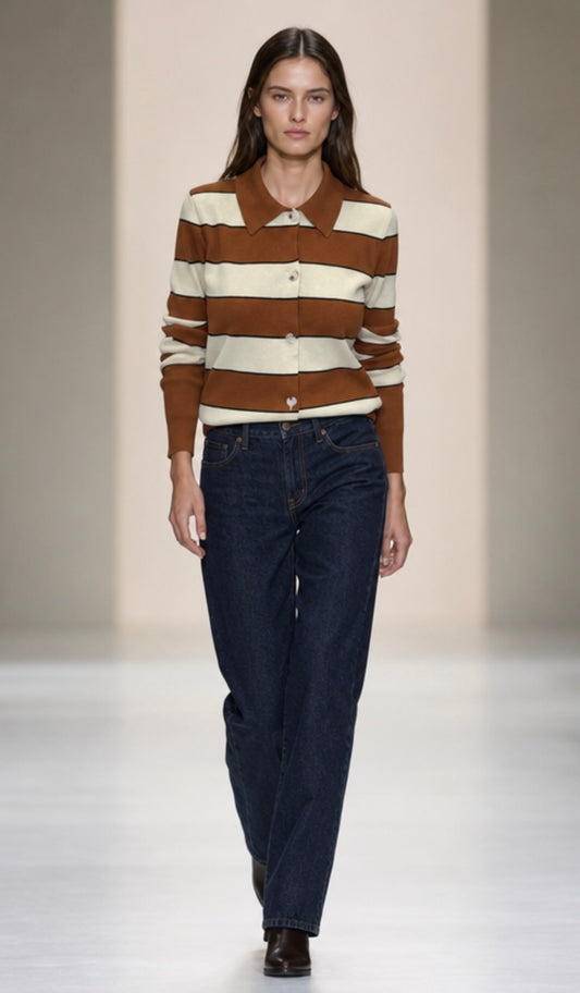Little Lies Stripe Knit Shirt - Brown