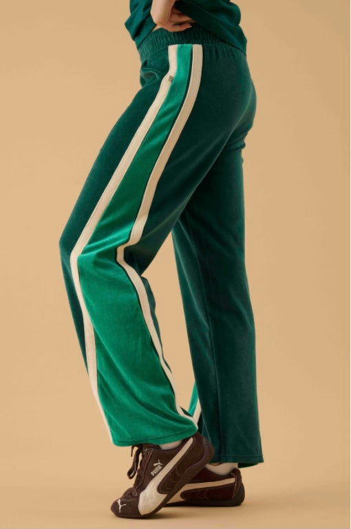 ARAMINTA JAMES Velour Splice Trackpant in Storm Green