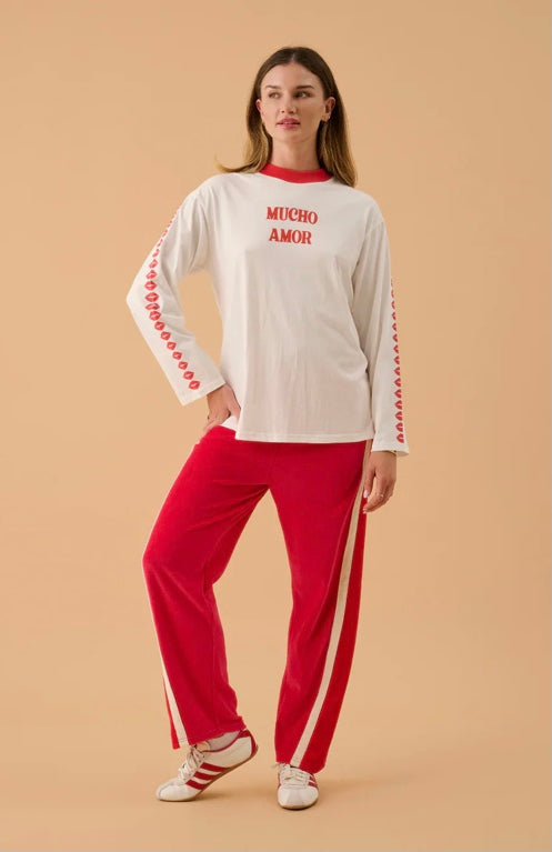 ARAMINTA JAMES WOMENS VELOUR SPLICE TRACKPANT IN TANGO RED