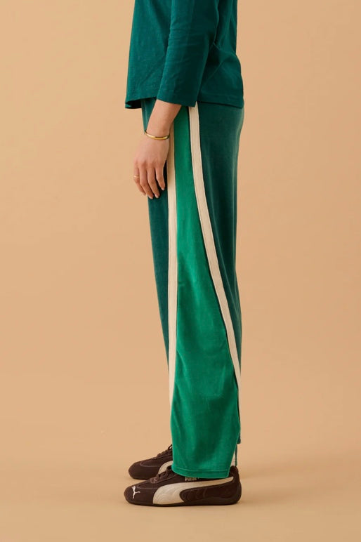 ARAMINTA JAMES Velour Splice Trackpant in Storm Green
