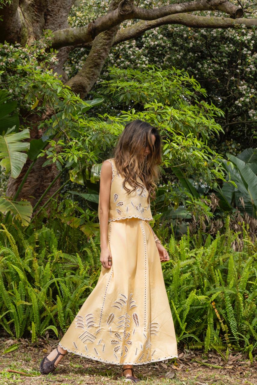 Liora Palm Eyelet Skirt