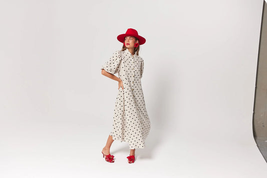 La Bohème Girls - Peyton midi dress oat polka