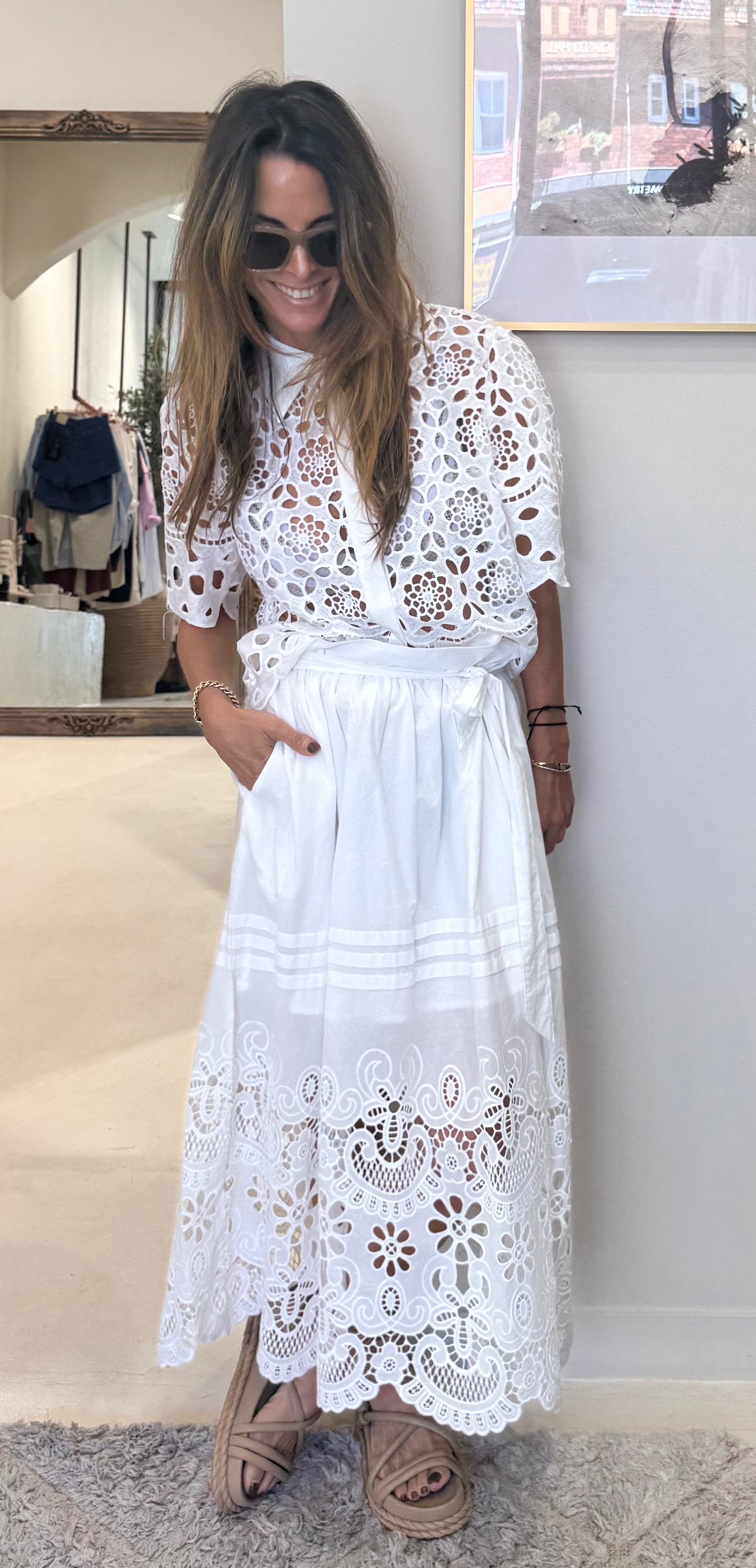 Liora - Long Lace Skirt in White