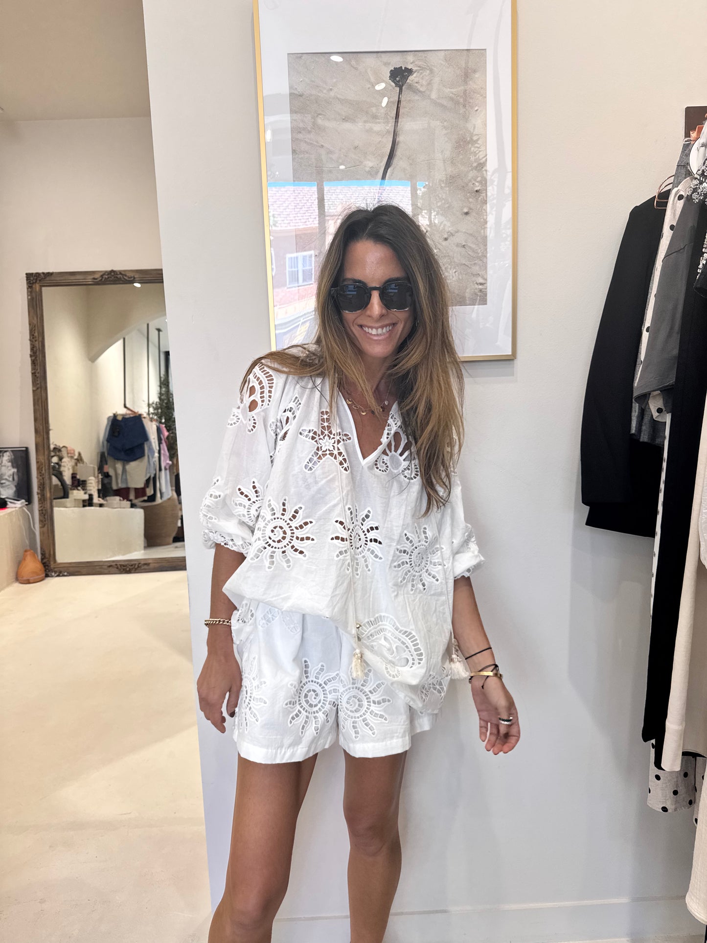 Liora - White Summer Lace Shorts in White