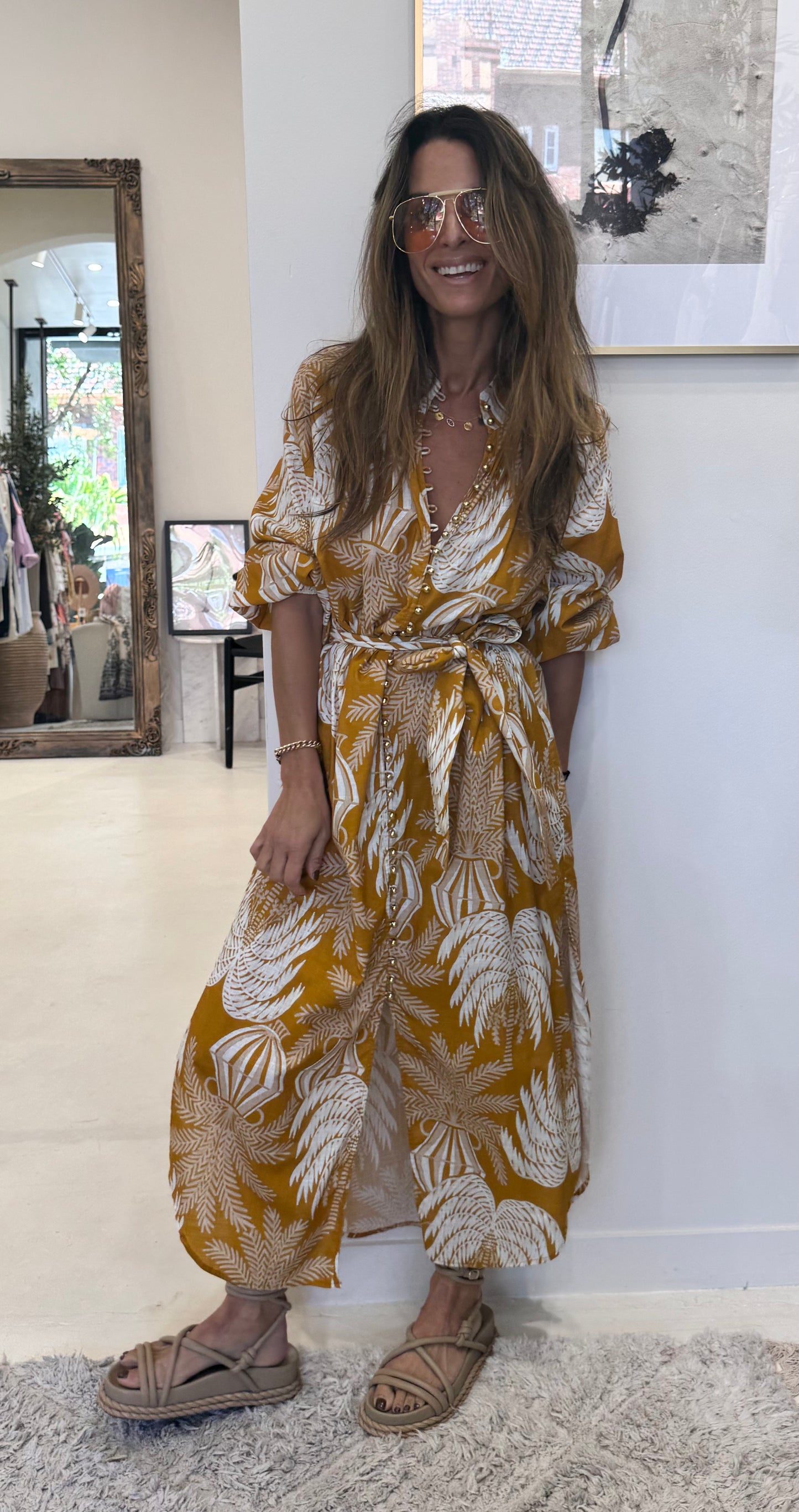 Aur Ocea - Long Pattern Yellow Dress