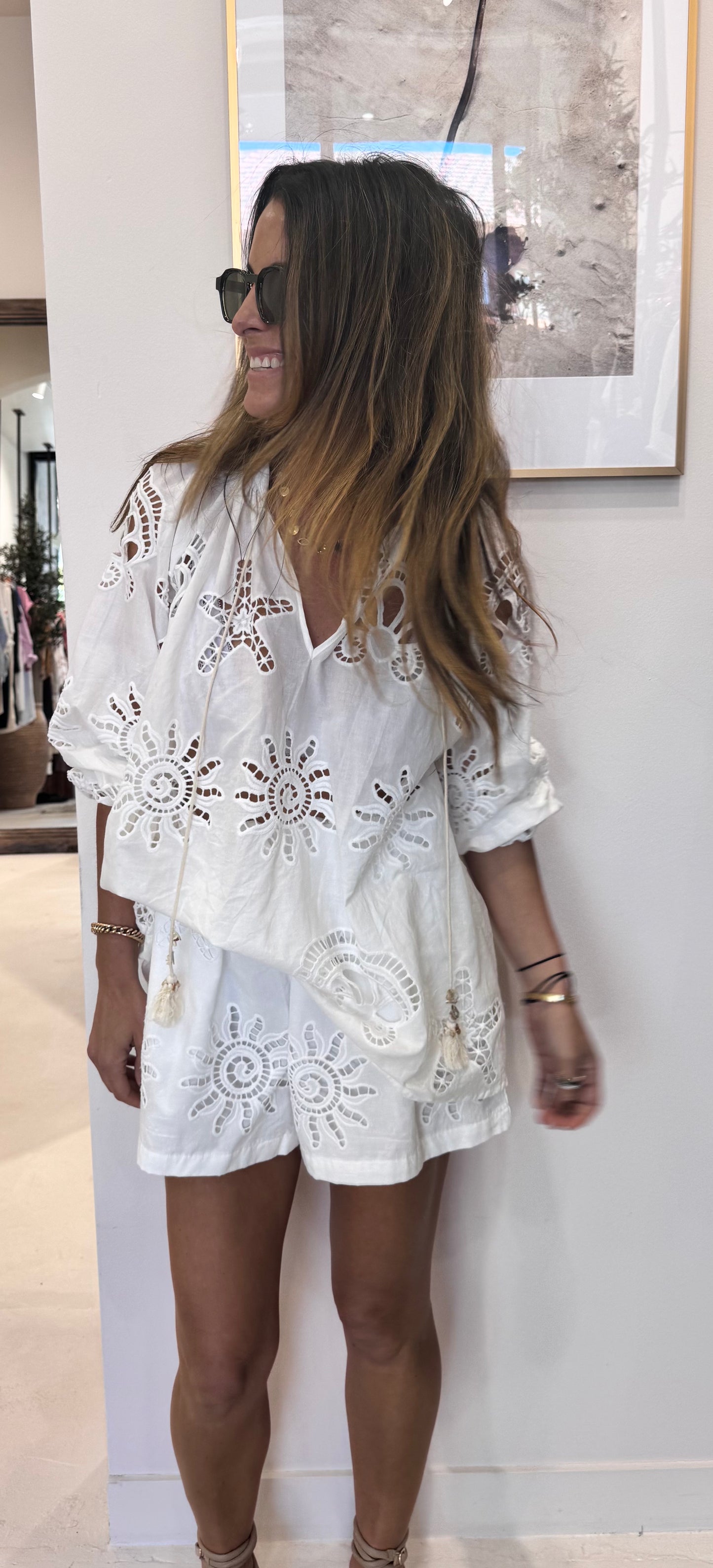 Liora - White Summer Lace Shorts in White