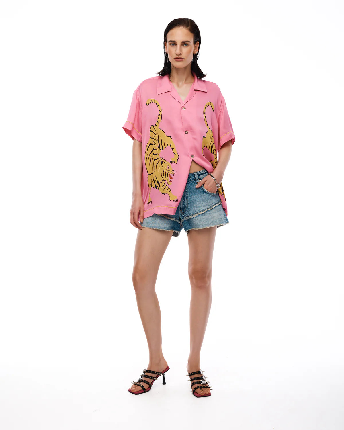 The Tales Pink Silk Tiger Shirt