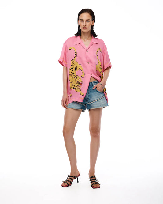 The Tales Pink Silk Tiger Shirt