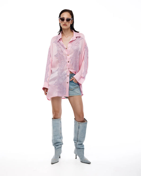The Tales Pink Dixie Satin and Lace Shirt