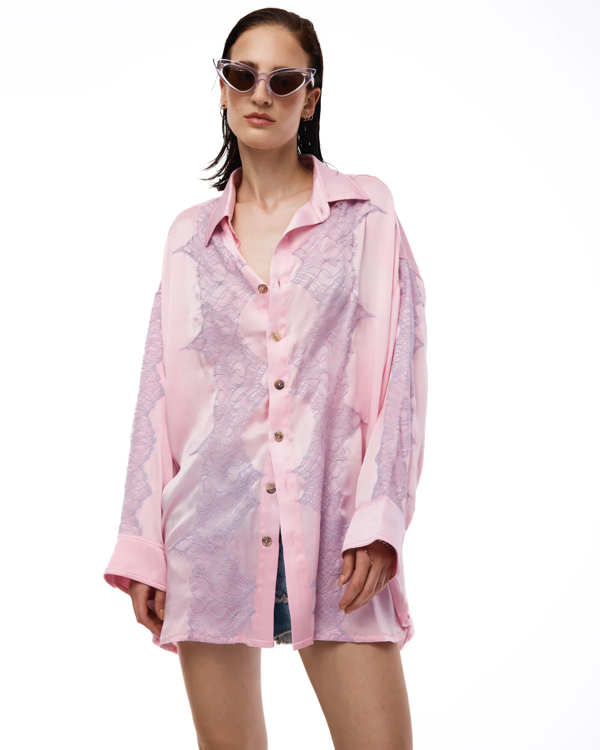 The Tales Pink Dixie Satin and Lace Shirt