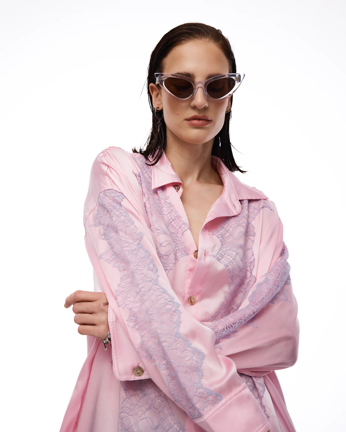 The Tales Pink Dixie Satin and Lace Shirt
