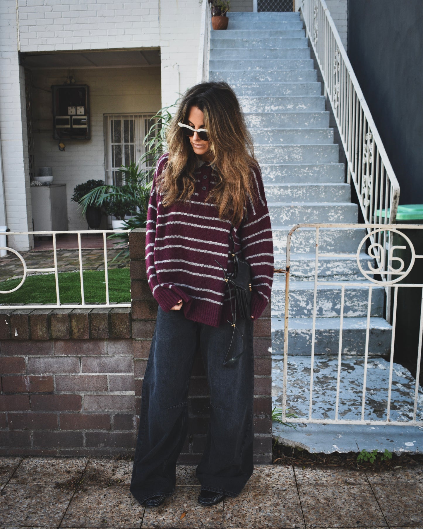Thanne Striped Sweater - Burgundy