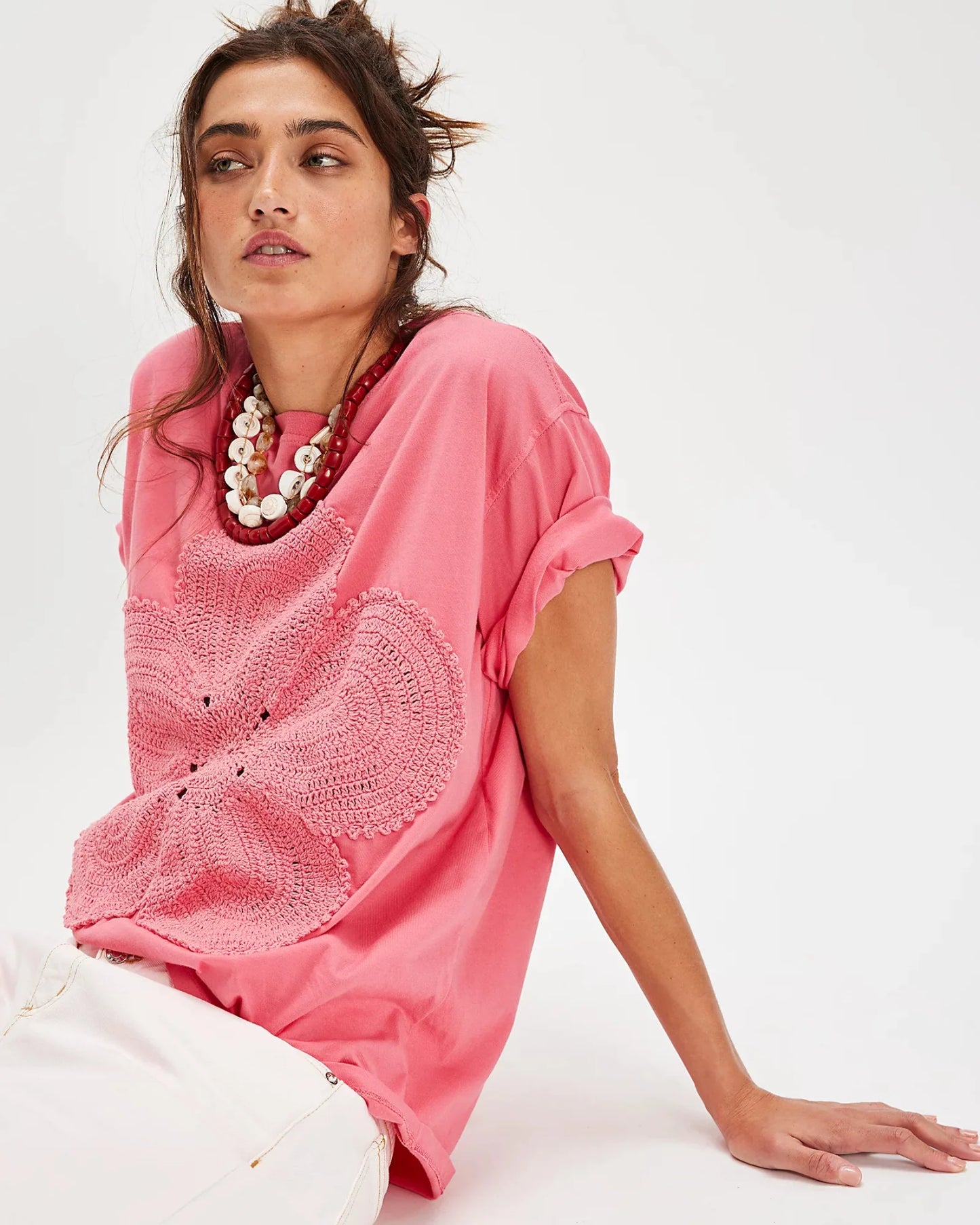 The Tales Crochet Flower Pink Tee