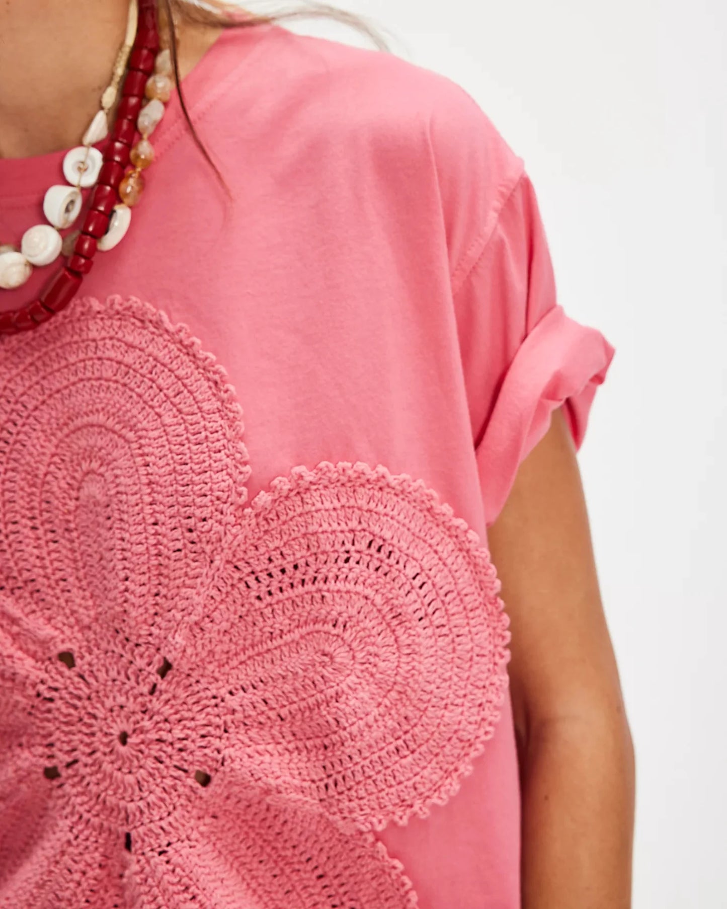 The Tales Crochet Flower Pink Tee