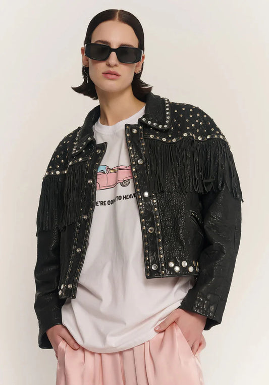 The Tales Embellished Fringed Leather Jacket