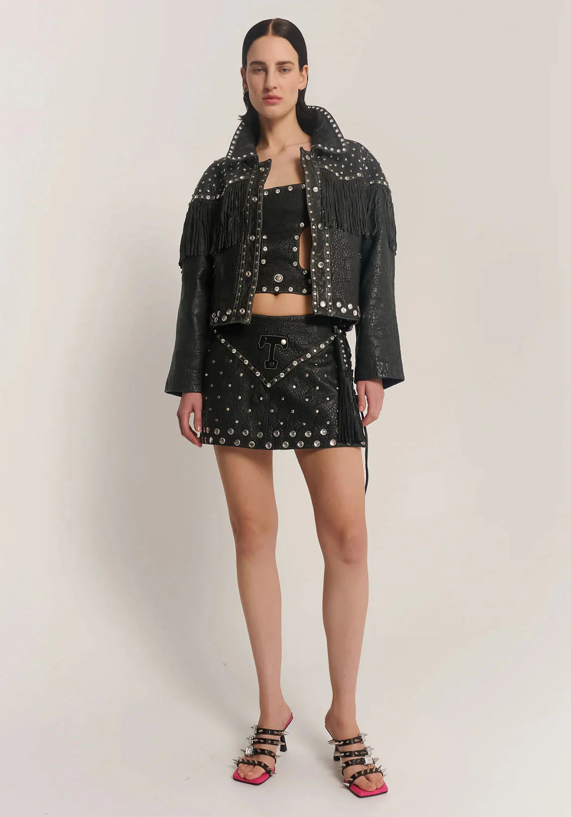 The Tales Embellished Fringed Leather Jacket