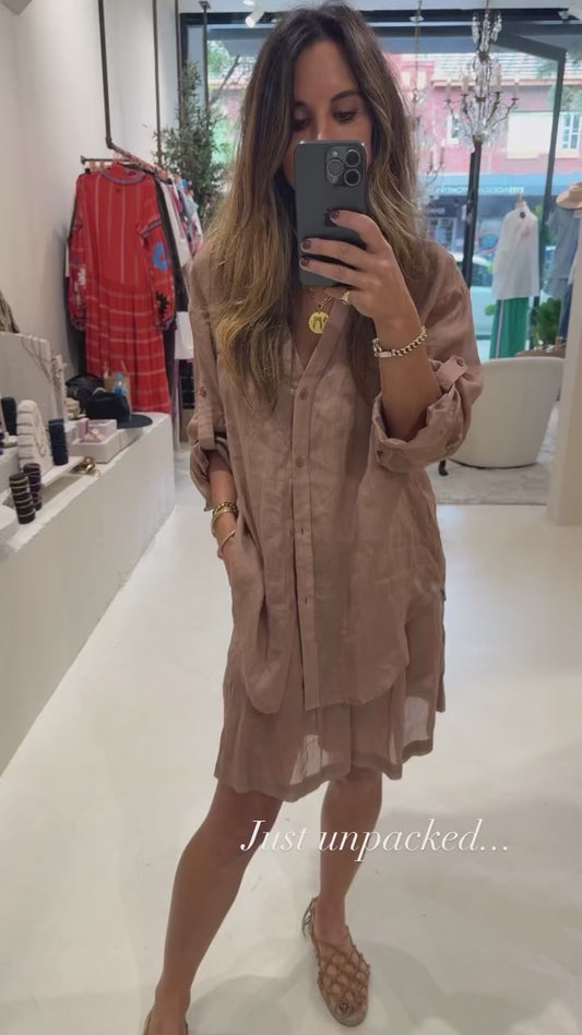 Leora Brown Linen Shorts Set